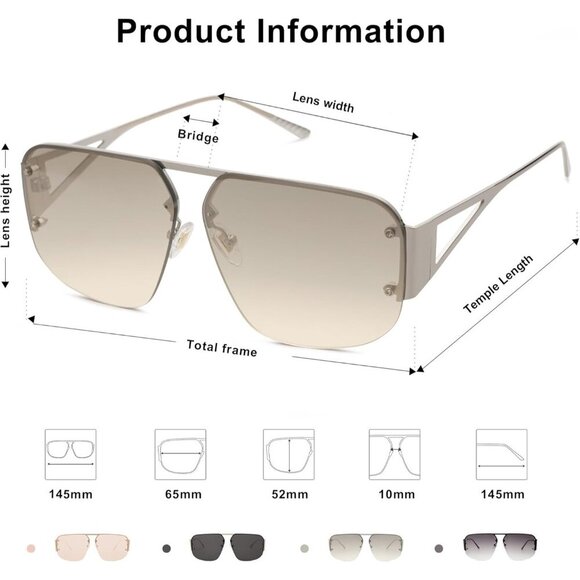 Trendy Aviator Sunglasses Mens Womens Retro Metal Rimless Silver Frame Shades - Picture 5 of 6